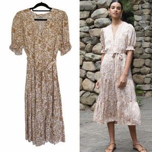 LIKE NEW RAILS Eliana Amber Meadow Autumn Floral Tiered Midi Dress S Cottagecore